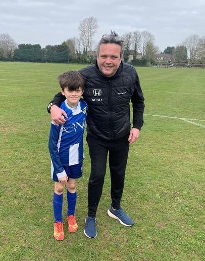 Richard Thomas with son Arthur, together on a football pitch