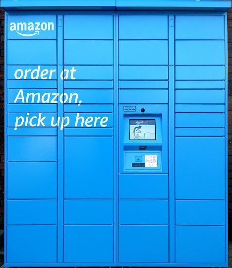 An Amazon collection point with the caption "Order at amazon, pick up here"