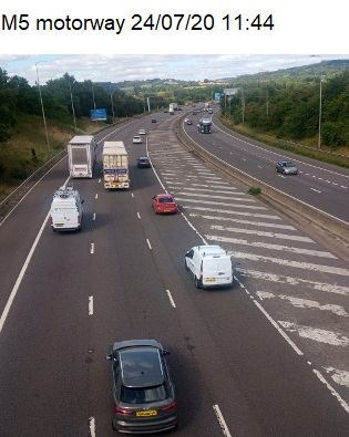 Image of the M5 motorway on July 24th 2020 - not many vehicles due to COVID lock-down.